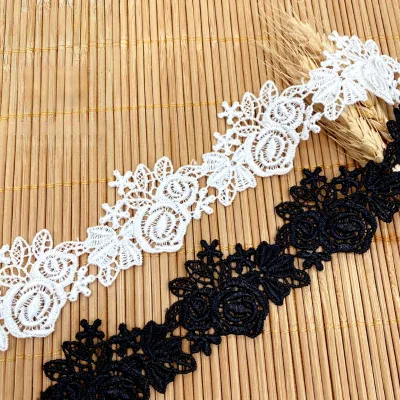 Water-soluble Polyester Filament Lace Embroidery Trim Clothing Accessories Barcode-Patterned Fresh Natural Rose Rosebush Floral