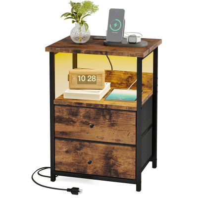 Night Stand,Modern Night Stand,Modern Nightstand With 2 Fabric Drawers Side Table With Open Wood Shelf Beside Table