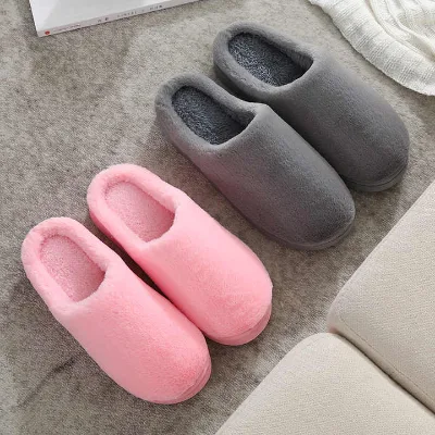 New Women Home Cotton slippers Autumn and Winter Simple Plush Mens Warm Shoes EVA Couple Solid Color Indoor slippers
