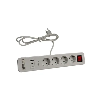Wellsdiy 4 Outlets 12W USB Table Clamp Socket with a Retractable Type C Cable Integrated Desktop Furniture Clamping Power Strip
