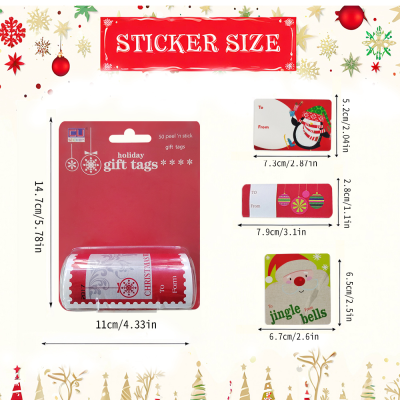 Customize Santa Greetings Christmas Stickers Decorations Self Adhesive Kraft Gift Stickers for Presents