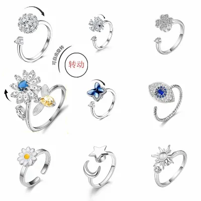 Cross Border Hit Rotating Ring Adjustable to Relieve Anxiety Open Ring Decompression Micro Inset Zircon Ring Women
