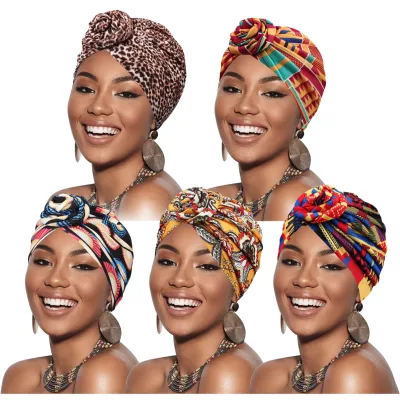 Turban Head Wrap Pre Tied Knot Paisley Leopard Geometric African Print Summer Vacation Scarf Wholesale Bulk Head Wrap for Women