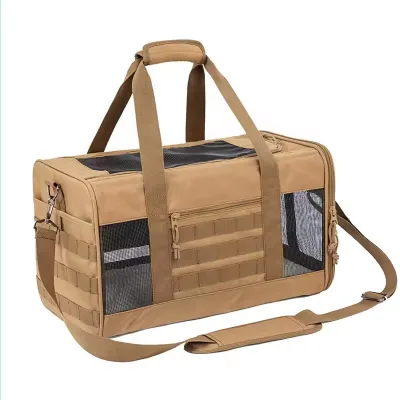 Custom Tactical Molle Pet Travel Carrier Transport Bag Soft Breathable Airline Approved Pet Carriers for Small Dogs Cats