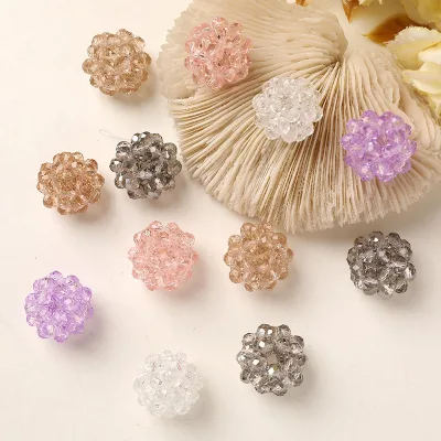 Handmade Dianty Elegant Braided Glass Beads Balls Shiny Sparkly Faceted Rondelle Colorful Loose Beads Jewelry Keychain Making