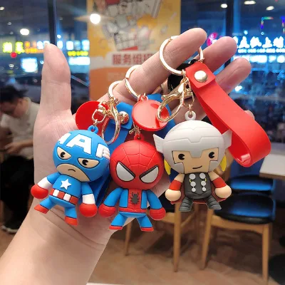 3D Key Chain Cartoon Cute Ninja Marvel Spider-Man Shin-chan Doll Key Ring Portable Car Bag Pendant Small Bell Girl Gift Keychain