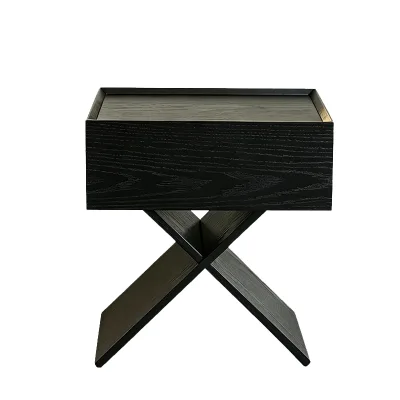Wholesale Italian Minimalist Compact Night Table Solid Wood Drawer Storage Cabinet Black Bedroom Cabinet