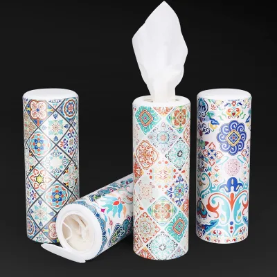 Custom Logo Printed Eco-Friendly Cardboard Cylinder Tissue Boxes 2-Ply Travel Tissue Box with Custom Design
