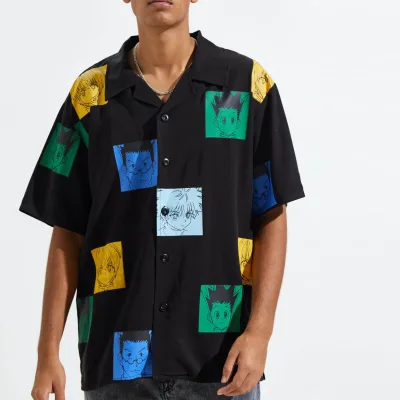 Casual Streetwear Wide Short Sleeves Pointed Collar Men Polo Shirts All Over Printing Oversized Button Down Shirt