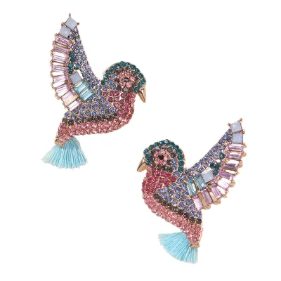 New Niche Colored Diamond-encrusted Small Bird Drop Earrings Fashion Personalized Alloy Fringed Gift for Women