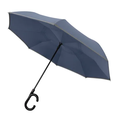 Custom Luxury Automatic Straight Umbrella Compact Wind Resistant Reflective Strip Manual Control Reverse Design Plastic Handle