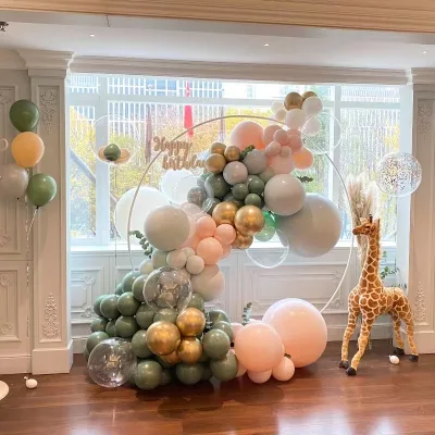 Gold White Metal Balloon Stand for Birthday Party Round Circle Backdrop for Wedding Ceremony Arch With Balloon Flower