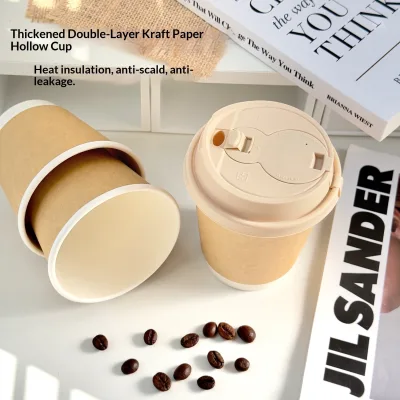 Disposable Double Wall Coffee Milk Tea Cups Card Color Paper Custom Logo Takeout Packaging Lids Flexographic Printing for Hot