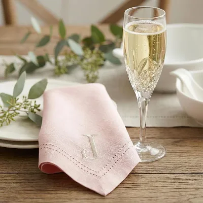 Custom Monogram Napkin Embroidered Linen Blush Elegant Wedding Napkins Custom Tablescape Decor Hemstitch Wedding Napkin