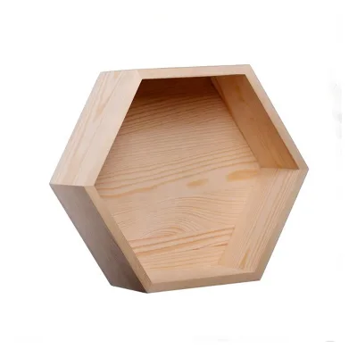 Wall Mounted Hexagon Floating Shelves, Wooden Wall Organizer Hanging Shelf for Home Decor