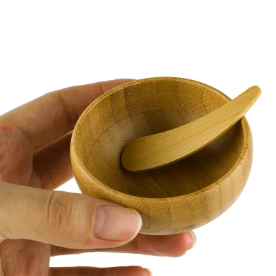 Eco Friendly Facial Skin Care Mask Mixing Bowl Cute Face Mask Bamboo Bowl With Flat Spatula Set