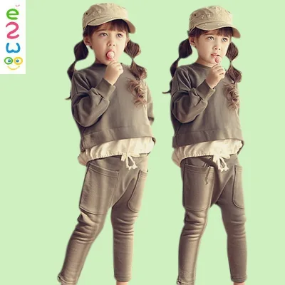 Autumn Long sleeve Cotton Brown Custom Girl Knit Pants Sports Suit