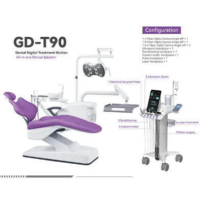 Sino-Italian Ergonomic Dental Chair GD-T90 with Integrated 6-Module Surgical Cart for Implant Clinic