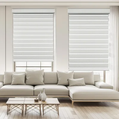 Double Layer Electric Automatic Blackout Waterproof UV Protection Eco-Friendly Durable Zebra Shades for French Windows Lithium