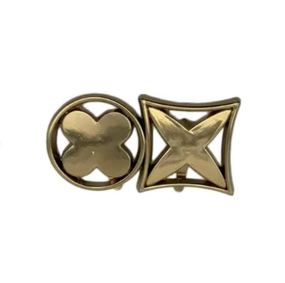 Gold Metal Square and Round Shoe Buckle with Clover X Pattern Decorative Fastener for Women Sandals Slippers and DIY Crafts