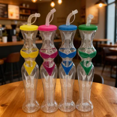 Plastic Frozen Drinks 16oz/500ml BPA Free Disposable Transparent Lids with Straw Ice Yard Cups Party for Margaritas 100 Pieces