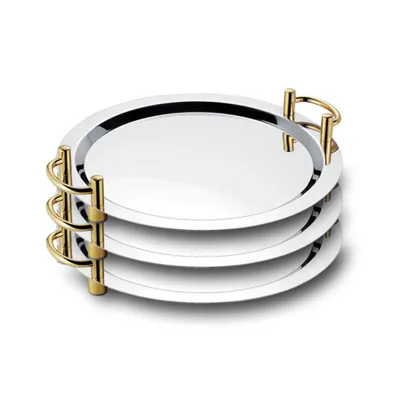 Hotel Restaurant Supplies Tray Luxury Mirror Charger Plates Stainless Steel Trays Set Serving Dessert Cake Tray