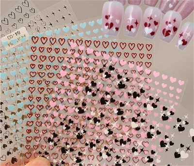 3D Love Hearts French Full Nail Art Tips Plastic Adhesive Manicure Decals with Slider Man's Nail Art Sticker
