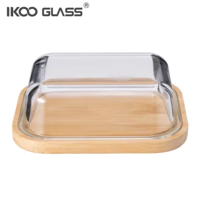 Wholesale Borosilicate Glass Butter Dish Bamboo Lid-Microwave/Oven/Freezer Safe Dishwasher Safe Modern Design Fresh-Keeping Food