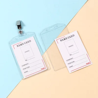 100 Sets Badge Holders and Metal Clips Waterproof PVC Plastic Extra Thick Clear Vertical Name Tag ID Card Holder with Clip