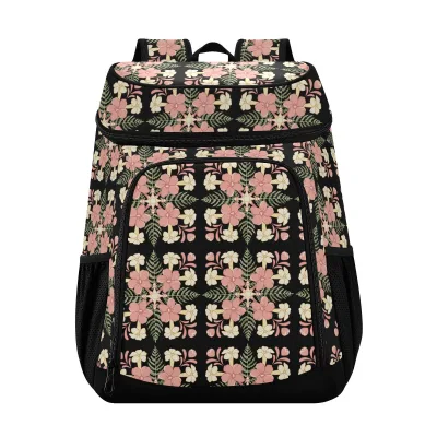 High Quality Hawaiian Quilt Flower Travel Camping Outdoor Custom Print Insulated Cooler Waterproof Backpack Cooler Bag for Women