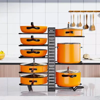 Adjustable Metal Multi-Layer Vertical Storage Rack for Kitchen Pots Tabletop Holders & Racks for Pot Covers