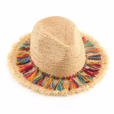 Outdoor Summer Colorful Tassel Design Cowboy Beach Straw Hat
