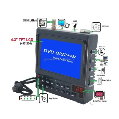 Portable 4.3 Inch TFT LCD Satellite Finder With DC 12V Output for CCTV , Built- in Lithium Battery