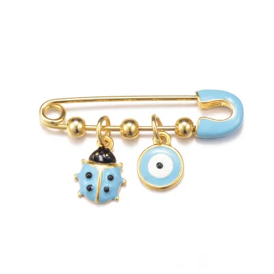 Hot Selling DIY Metal Baby Blue Evil Eye Stroller Pin Muslim Baby Pin with Balls