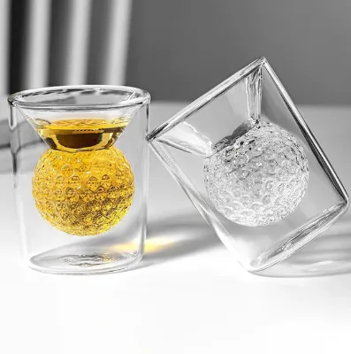 Novelty Golf Ball Inside Shot Glass, 3D Embedded Golf Ball Clear Glass Cup, Golf Lover Gift for Men, Bar Party Whiskey Tequila