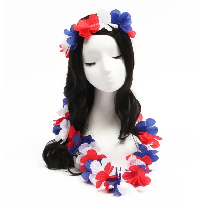Wholesale France Football Fans Gift Plastic Hawaiian Flower Lei Necklace Set for Luau Party Tropical Costume Accessories