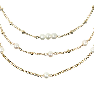 Dainty 14K Gold Filled Adjustable Layered Cross Chain Bracelet Cute Evil Eye Oval Chain Pearl Bracelets for Women Jewelry