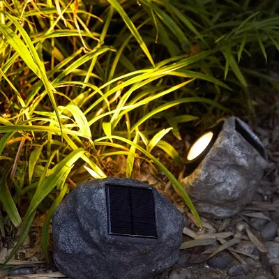 Stone Shape Solar Garden Statue Light Series Polyresin Solar Powered Rock Spot Light for Garden Backyard Lawn Decoration