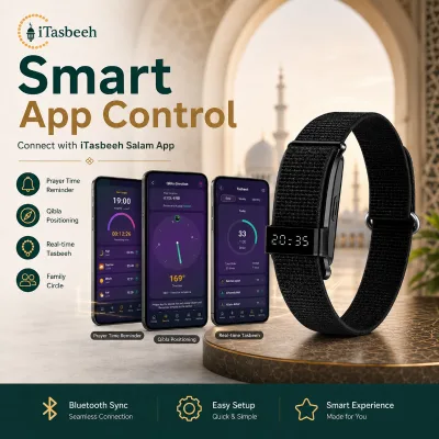 Muslim Gift Equantu Salam Zikr Wristband Prayer Reminder Smart Android App Control Tasbih Counter Azan Clock