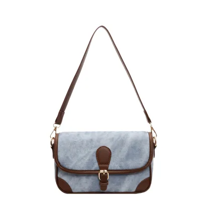 Women's Fashionable Denim Pattern Single Shoulder Armpit Bag New Versatile Small Square Crossbody Messenger Simple Contrasting