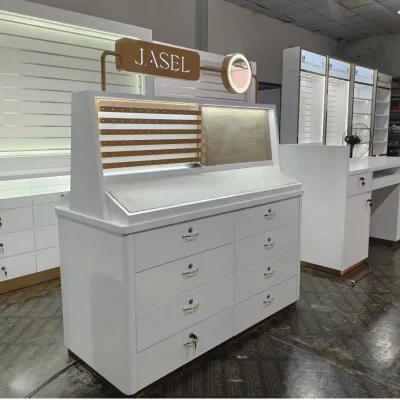 Jewelry Store Display Showcase Illuminated White Jewelry Display Wall Display Cabinet Jewelry Island Cabinet with Mirror