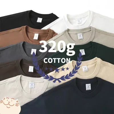 320g Heavy Weight 100% Cotton Custom Logo Printed Men's T Shirt Unisex Plain Blank Casual Couple Shirts