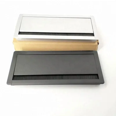 Matte Black Aluminum Cable Grommet Box with Flip Cover for Office Desk Management