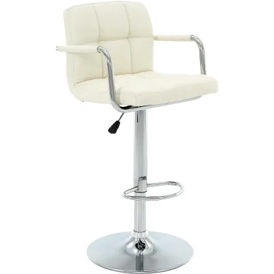 LT White Custom Cadeira De bar PU Leather Counter Height Indoor Bar Chair Armrest Adjustable Swivel Barstools with Back