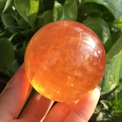 Wholesale Natural Honey Calcite Sphere Decorated With rainbow Crystal Orange Icelandic Calcite Balls