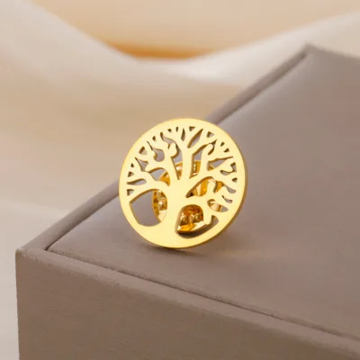 Tree Brooch for Women Men Vintage Symbol of Life Stainless Steel Suit Collar Backpack Pins Badges Jewelry Gift Wholesale