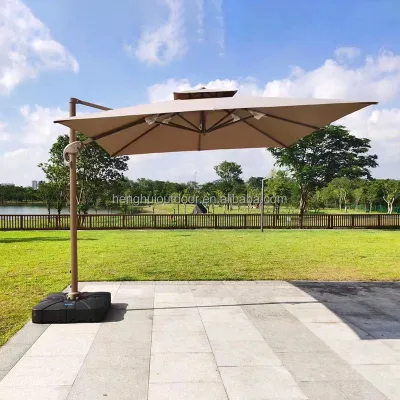 10FT Cantilever Aluminum Frame Patio Umbrella 360 Rotation & Integrated Tilting Beach Umbrella & Bases for Sale
