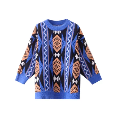 Custom Jacquard Knitted Couple Ugly Winter Christmas Argyle Pattern Family O-neck Long Sleeve Woman Pullover Sweater Jumper