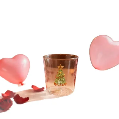 Creative 3D Christmas Tree Shaped Single Layer Glass Cup Lid Handgrip 301-400ml Eco-Friendly Transparent Juice/Milk Tea