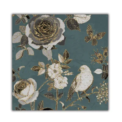 Rose and Bird Sing Modern Embellished Canvas Art With Dust Glitter for Home Decor